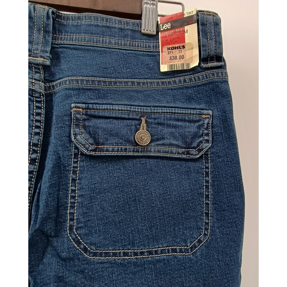 Lee Comfort Waist Capri Crop Womens Size 14 Dark Denim Med High Rise Soft NWT - Picture 5 of 13